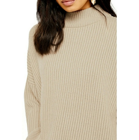 Topshop Mock Neck Ribbed Knit Sweater Slouchy Tan - Picture 2 of 9